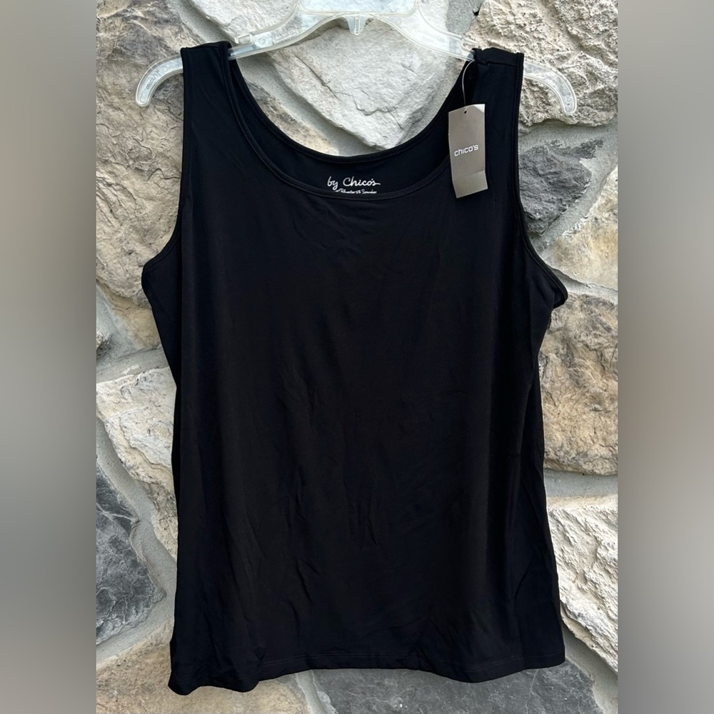NEW Chicos Tank Top Size 2 (Large) Black Stretchy Basic Staple Shell Capsule